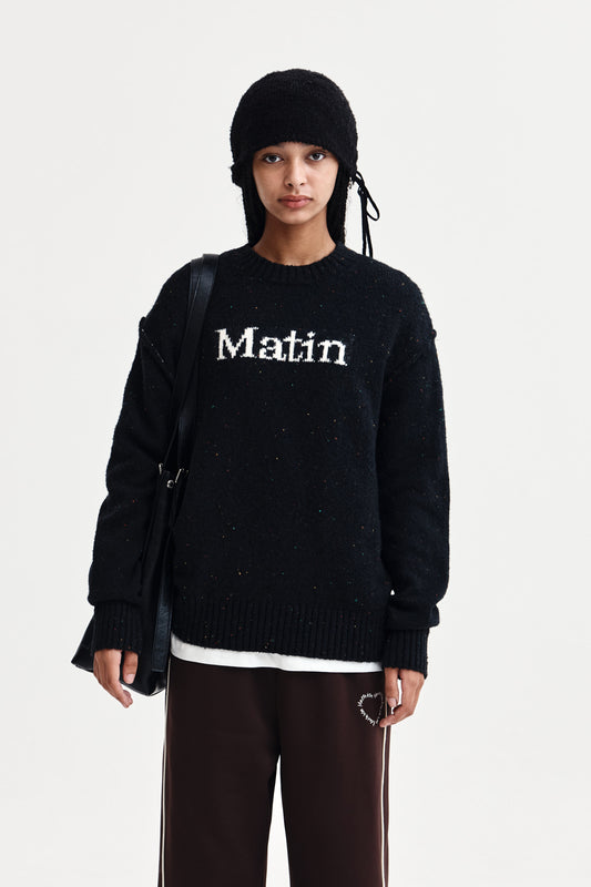 MATIN MIXED YARN KNIT PULLOVER IN DARK NAVY