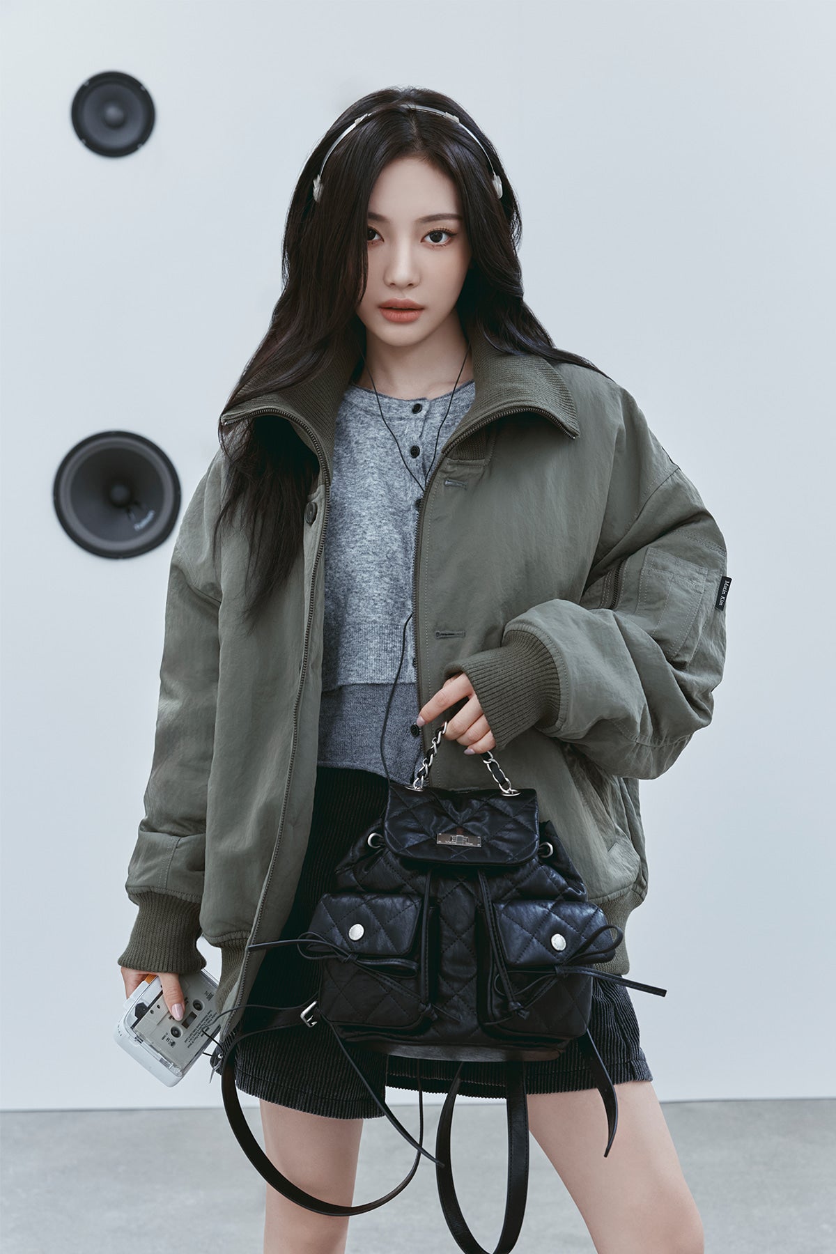 DOUBLE POCKET QUILTING MINI BACKPACK IN BLACK