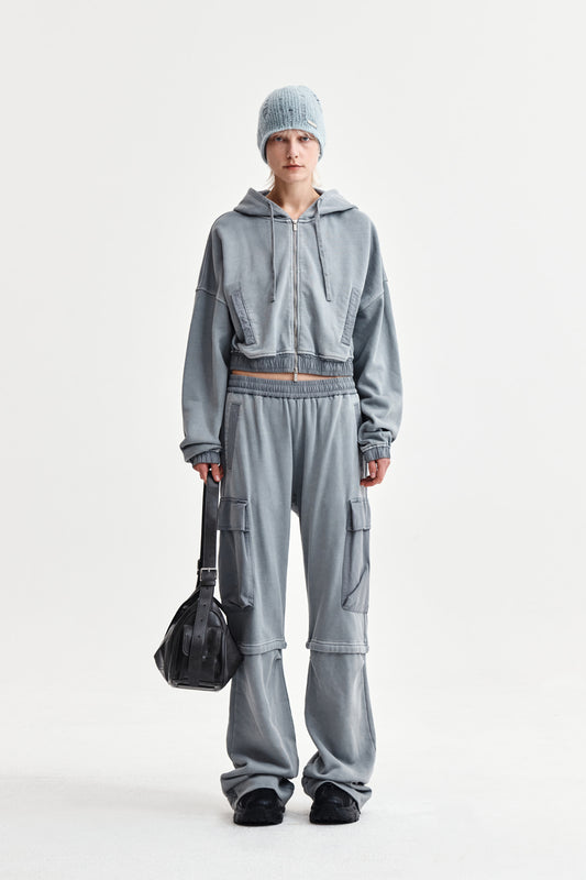 PIGMENT DYED CARGO PANTS FOR WOMEN IN LIGHT GREY