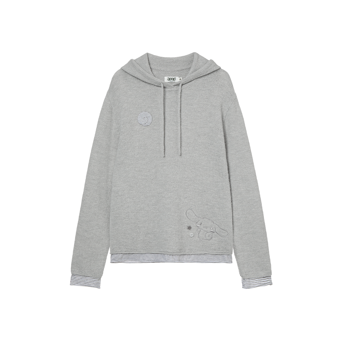 AEAE Cinnamoroll Layered Sleeve Hoodie Light Grey