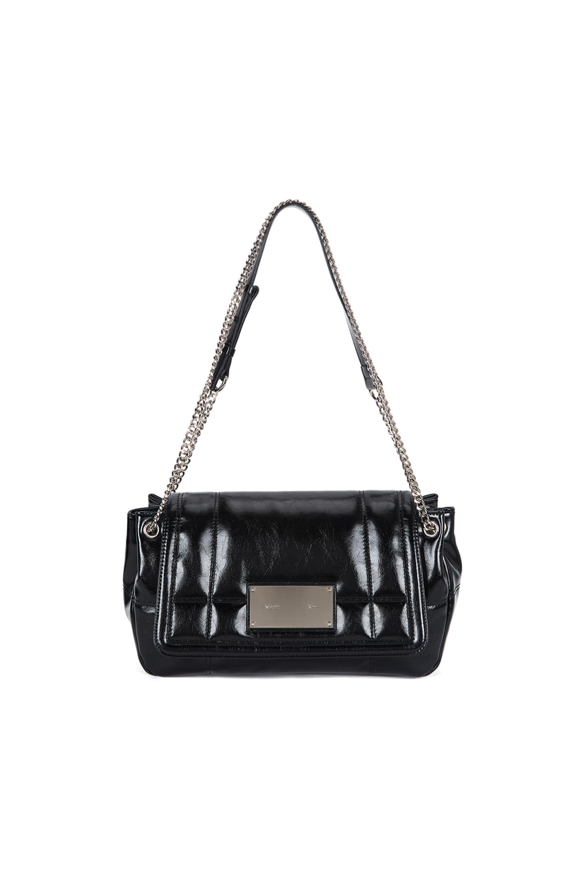 GLOSSY QUILTING MEDIUM CHAIN BAG IN BLACK