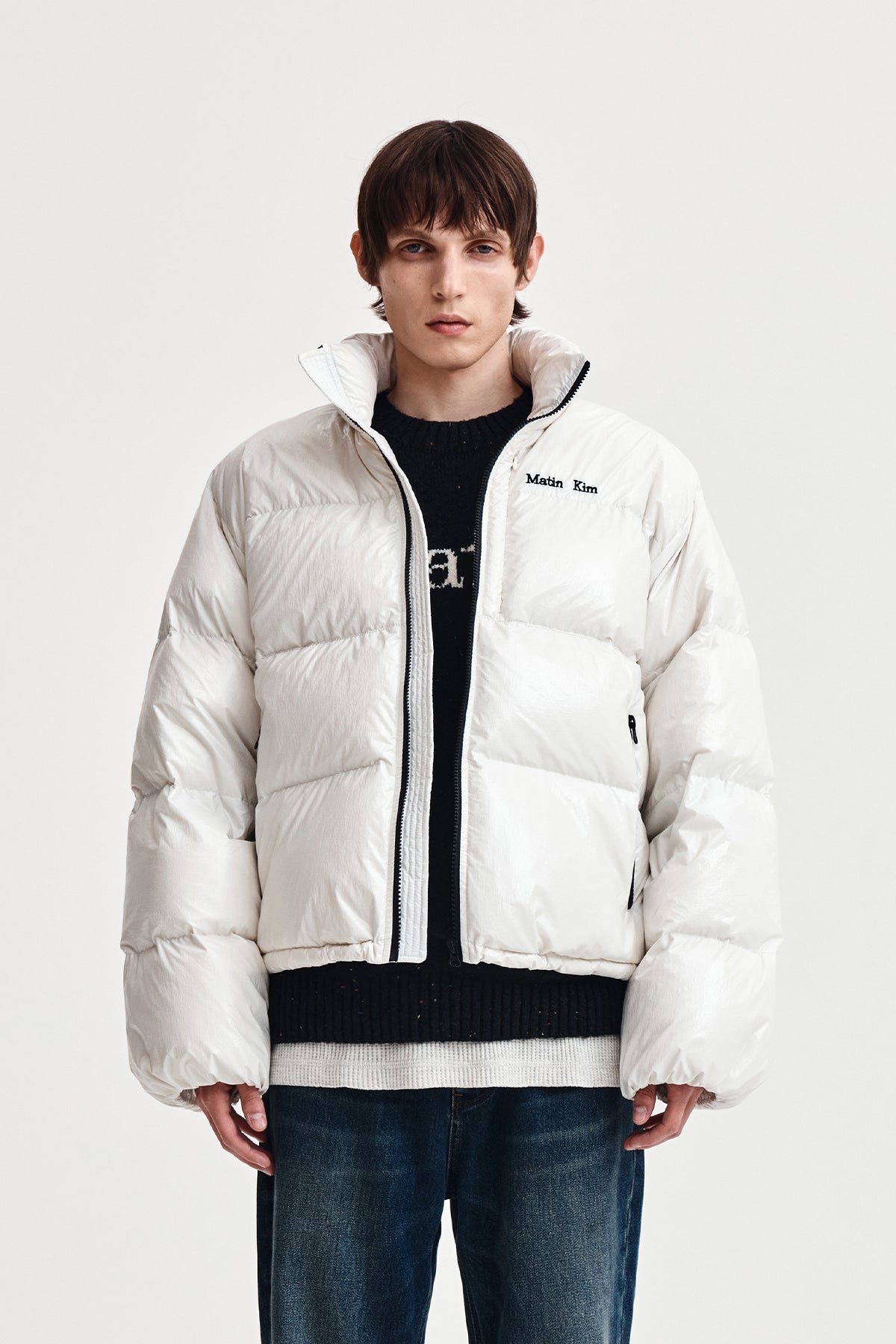 SMALL LOGO VOLUME DOWN JUMPER FOR MEN IN IVORY