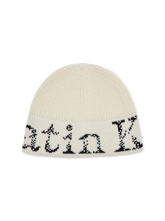 CRACKED LOGO BUCKET BEANIE IN IVORY
