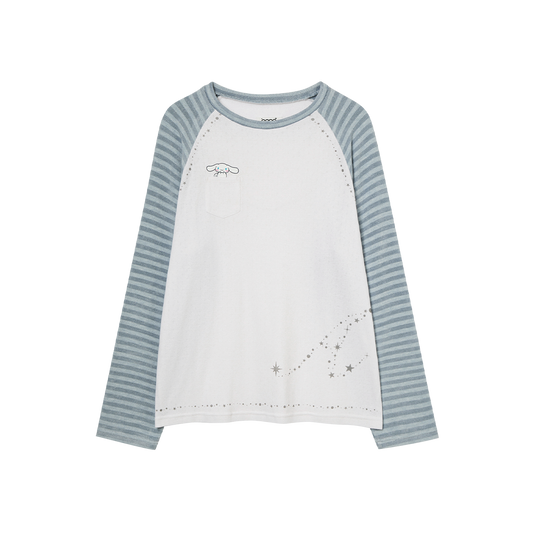 AEAE Cinnamoroll Stripe Knit Sleeve Tee Skyblue