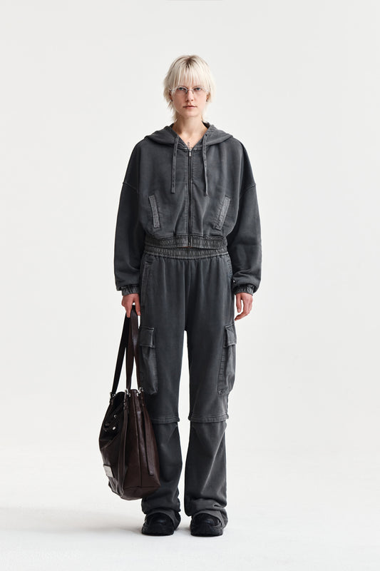 PIGMENT DYED CARGO PANTS FOR WOMEN IN CHARCOAL