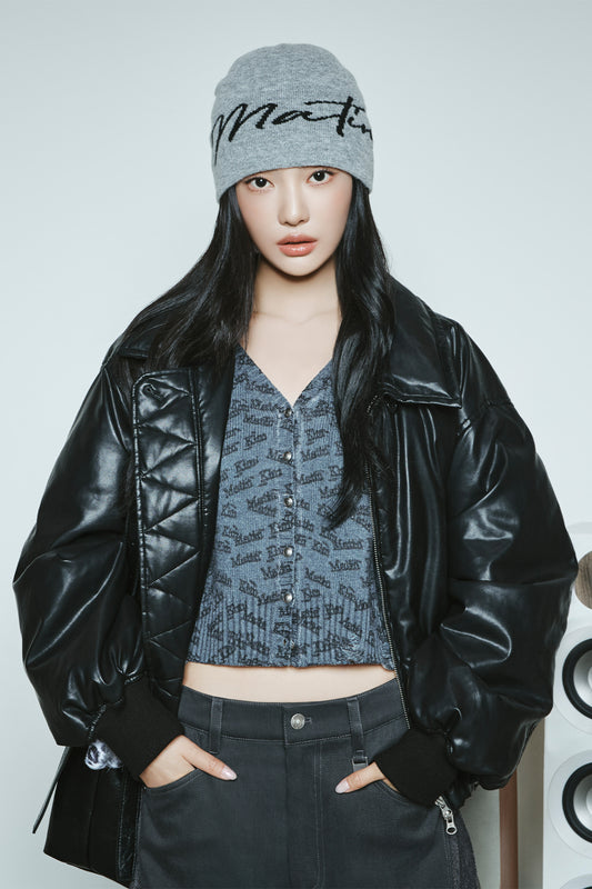 FAUX LEATHER DOWN JUMPER FOR WOMEN IN BLACK