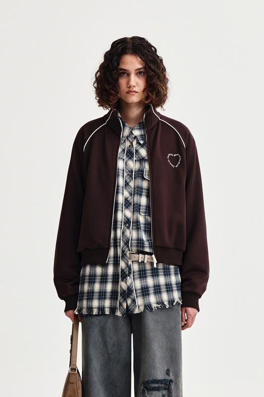 HEART LOGO TRACK JUMPER IN BROWN