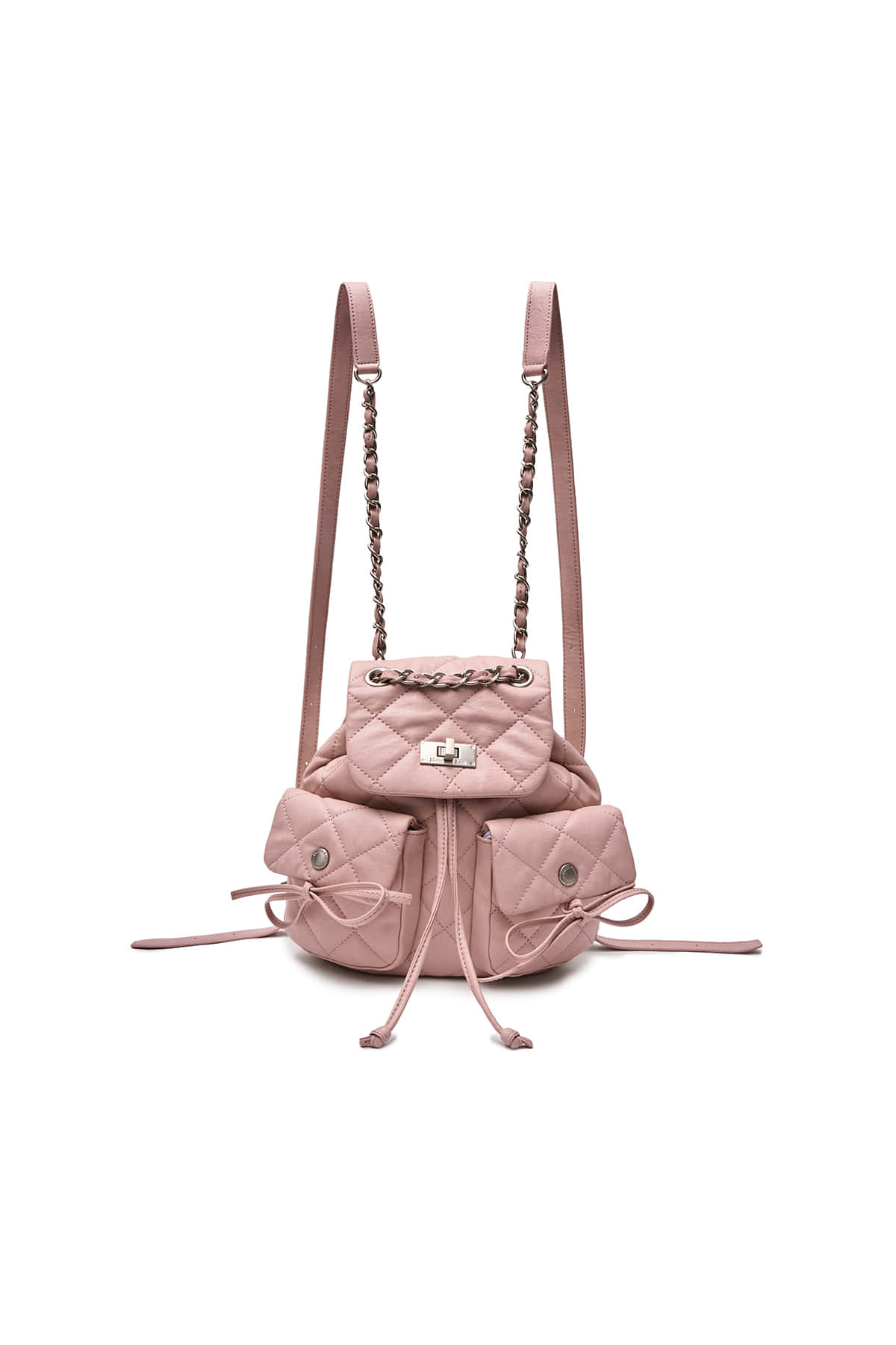 DOUBLE POCKET QUILTING MINI BACKPACK IN PINK