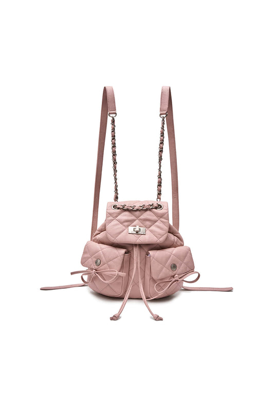 DOUBLE POCKET QUILTING MINI BACKPACK IN PINK