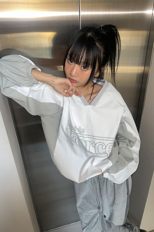 POS V-neck Nylon Oversized Sweatshirt