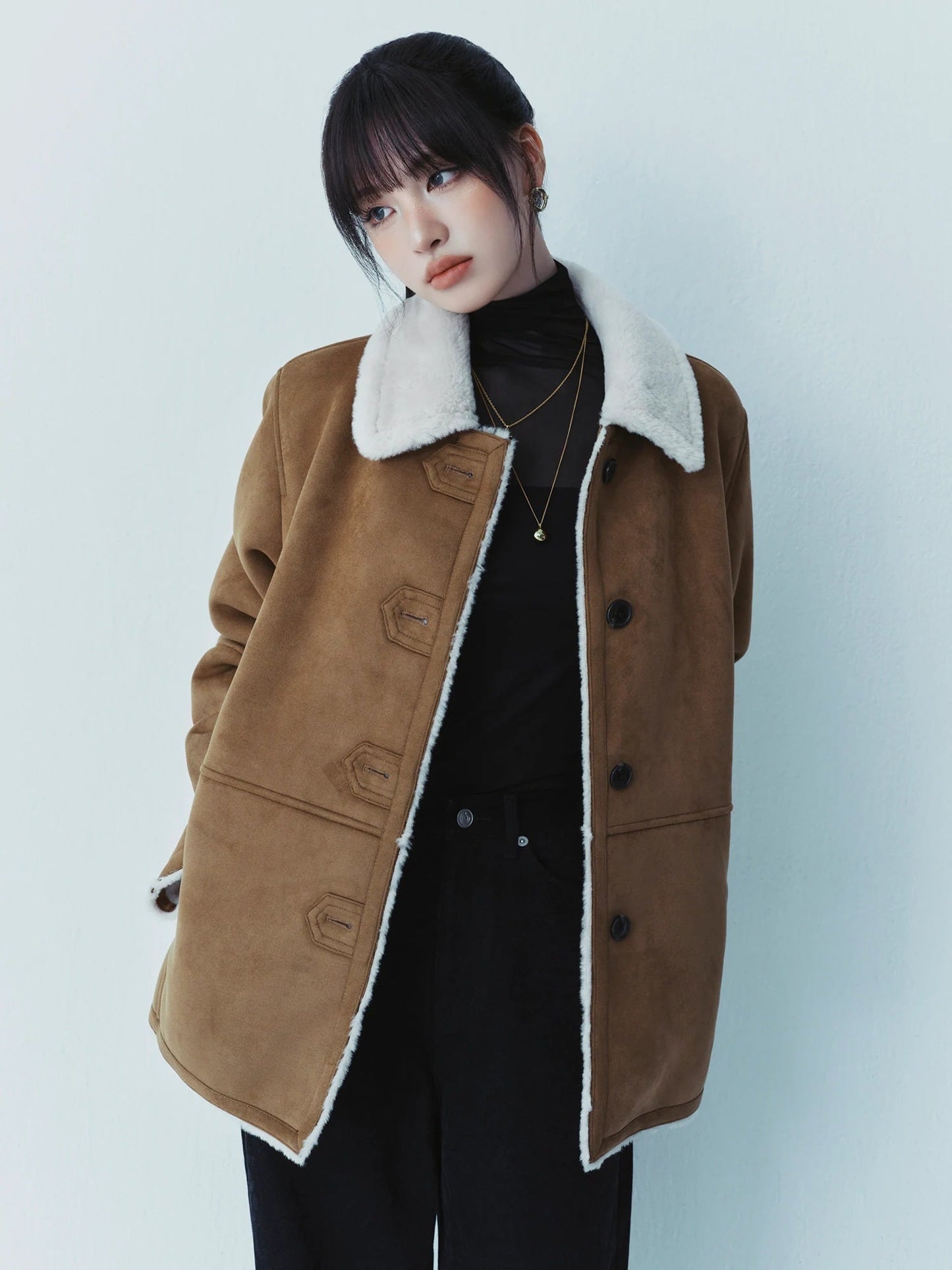 Collar Neck Half Fake Mustang - Yellowish Brown
