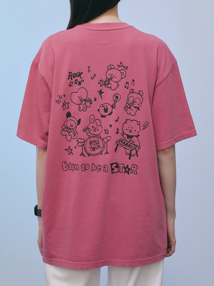 BT21 Band Short Sleeve T-shirt (Magenta Pink)