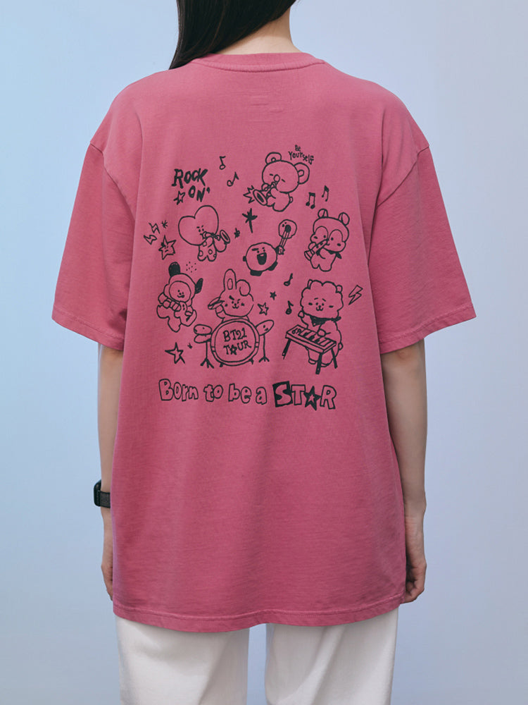 BT21 Band Short Sleeve T-shirt (Magenta Pink)