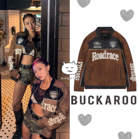 ★[TWICE Jihyo Worn] 【BUCKAROO】artificial leather suede coloring rider jacket brown