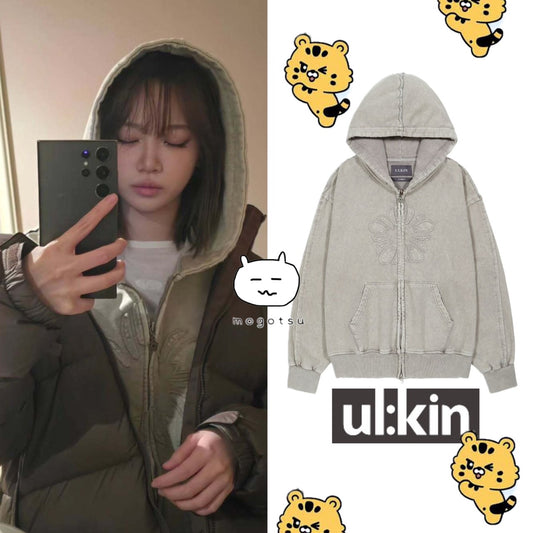 ★[LE SSERAFIM Chaewon Worn] 【ULKIN】Mugung Vintage Two-Way Hooded Zip-Up_Oatmeal