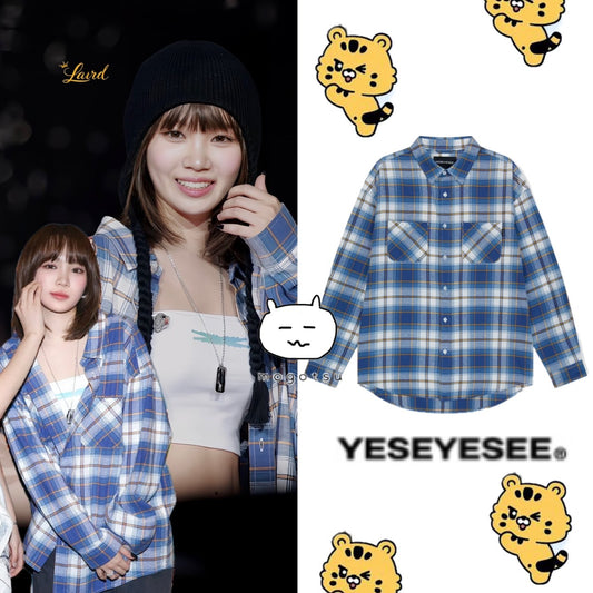 ★[LE SSERAFIM Chaewon Worn] 【YESEYESEE】Flannel Check Shirt Blue