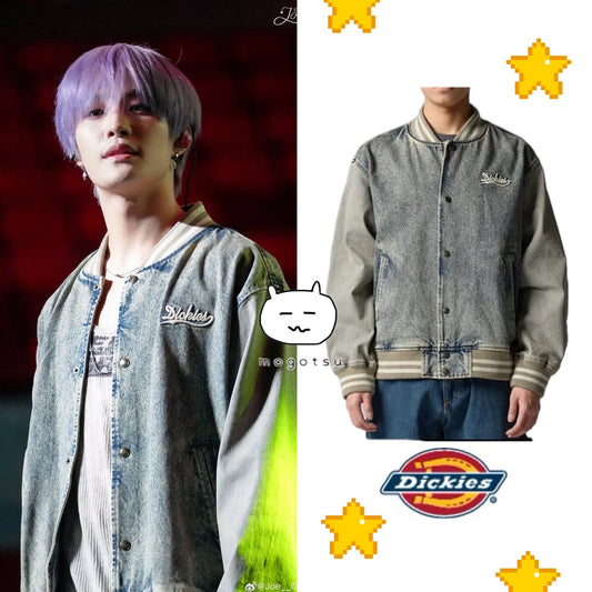 ★[NCT YANGYANG Worn] 【DICKIES】Wave Logo Denim Bomber Jacket Tinted Denim