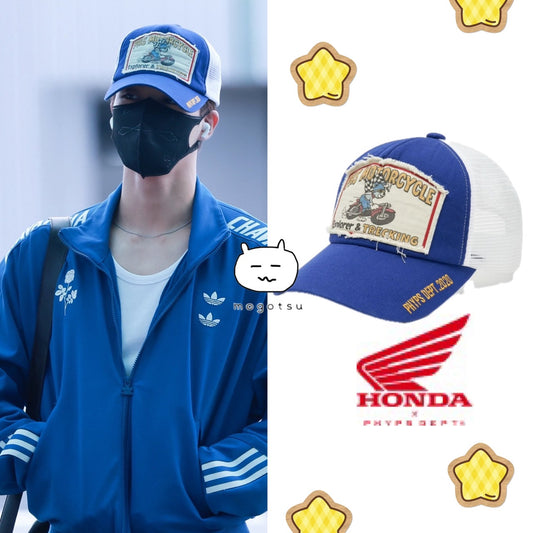 ★[NCT JENO Worn] 【HONDA MOTORCYCLE】Riding Bear Mesh Ball Cap Blue