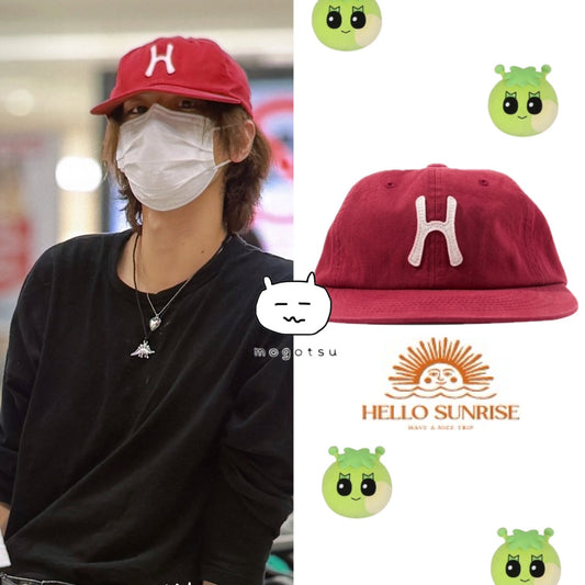★[BOYNEXTDOOR LEEHAN Worn] 【HELLO SUNRISE】H Logo Cotton Relaxed Fit 6Panel Cap_Red