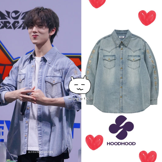 ★[NCT Jisung Worn] 【HOODHOOD】Alien Western denim shirt light blue