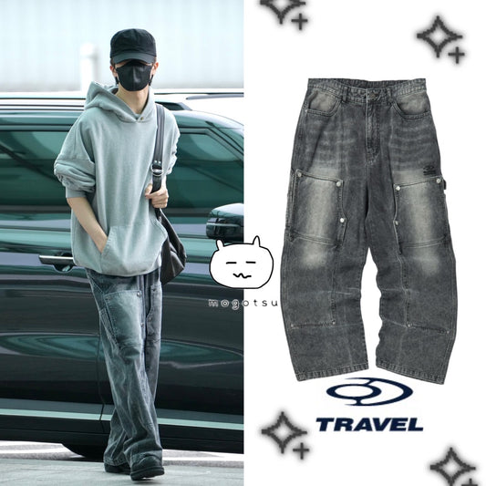 ★[NCT Jisung Worn] 【TRAVEL】Washing Carpenter Denim Pants Charcoal