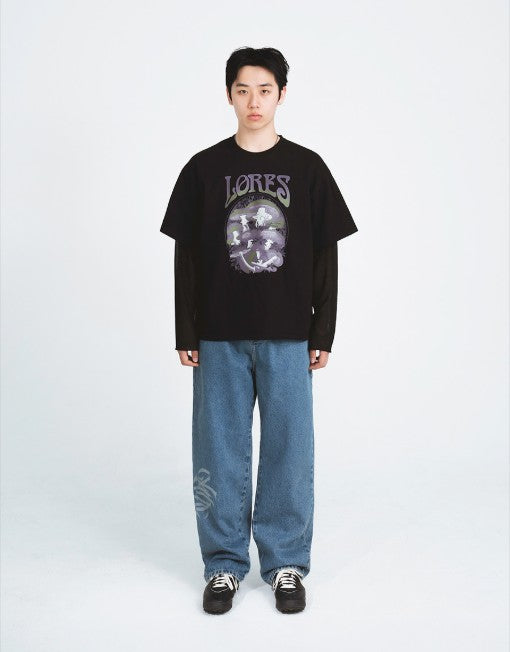 ★[LE SSERAFIM SAKURA / THE BOYZ Sunwoo Worn] 【LORES】Mushroom Layered L/S Tee - Black