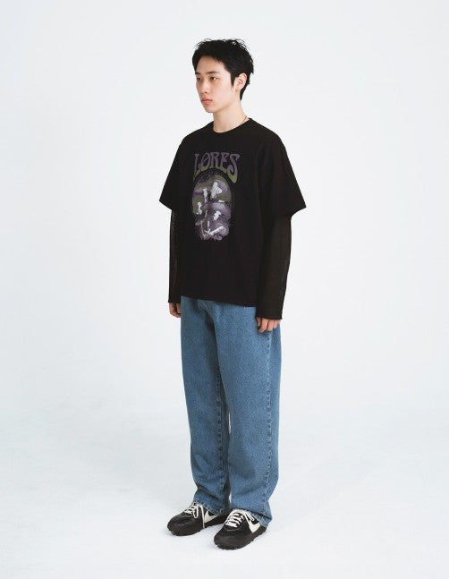 ★[LE SSERAFIM SAKURA / THE BOYZ Sunwoo Worn] 【LORES】Mushroom Layered L/S Tee - Black