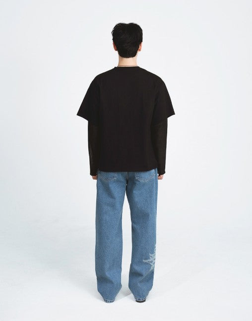 ★[LE SSERAFIM SAKURA / THE BOYZ Sunwoo Worn] 【LORES】Mushroom Layered L/S Tee - Black