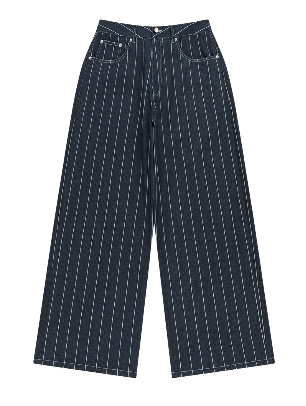 ★[aespa KARINA Worn] 【AAKAM】Striped Cinch Back Denim Pants (Blue)