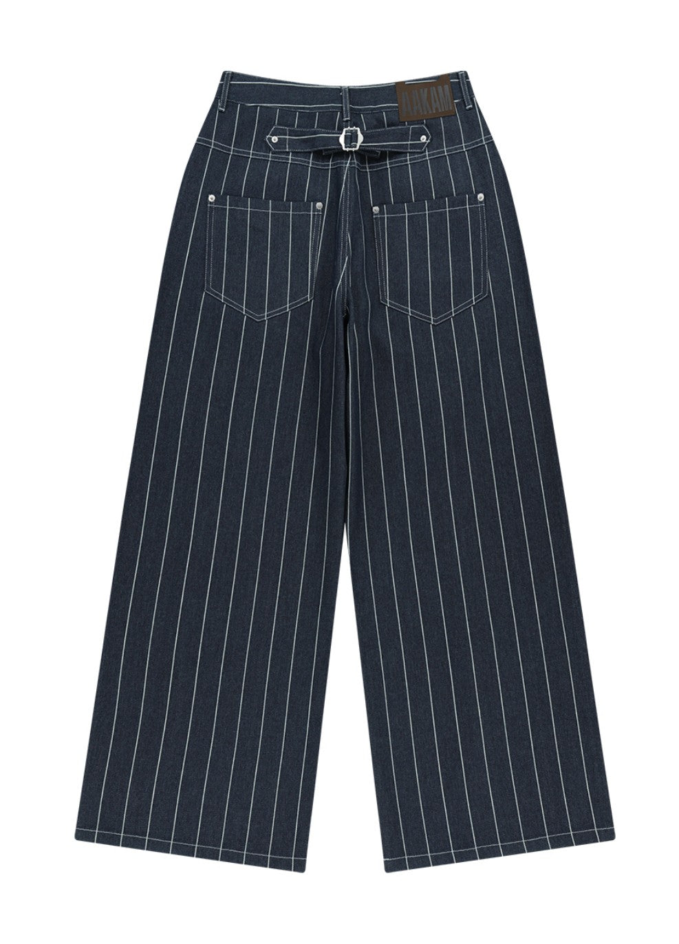 ★[aespa KARINA Worn] 【AAKAM】Striped Cinch Back Denim Pants (Blue)