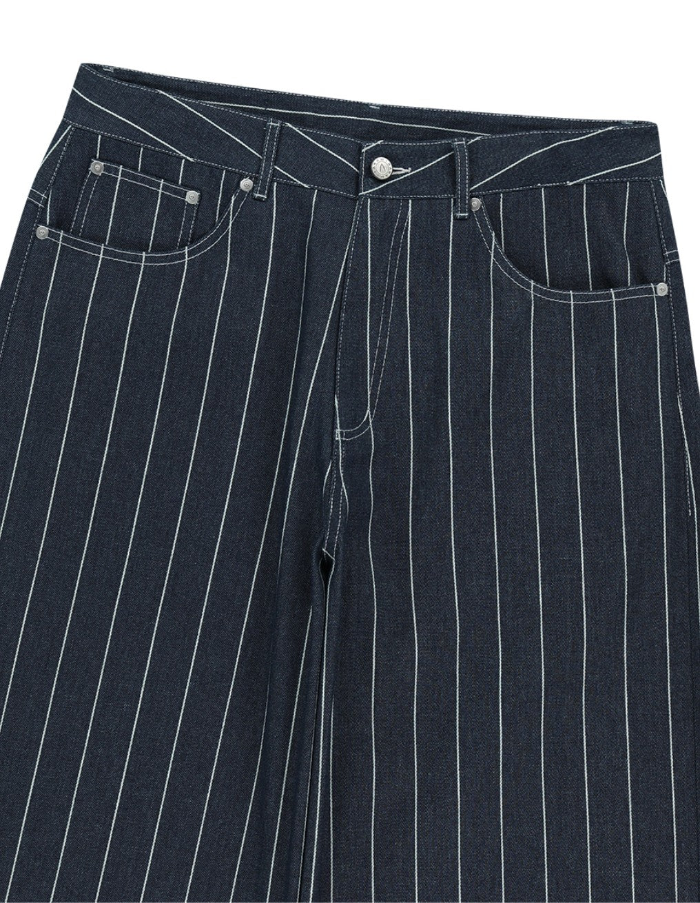 ★[aespa KARINA Worn] 【AAKAM】Striped Cinch Back Denim Pants (Blue)