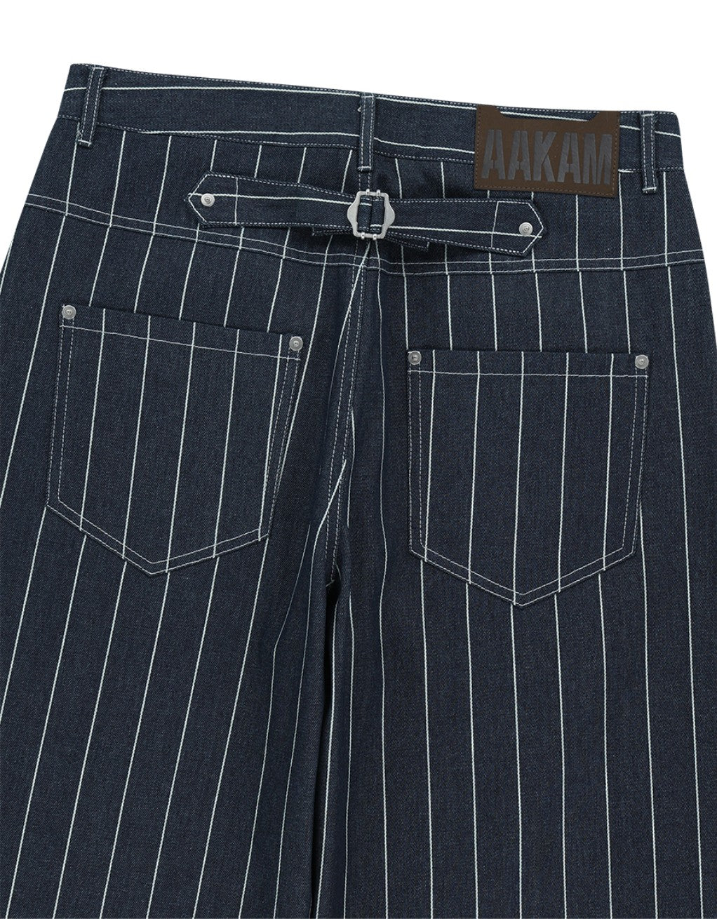 ★[aespa KARINA Worn] 【AAKAM】Striped Cinch Back Denim Pants (Blue)