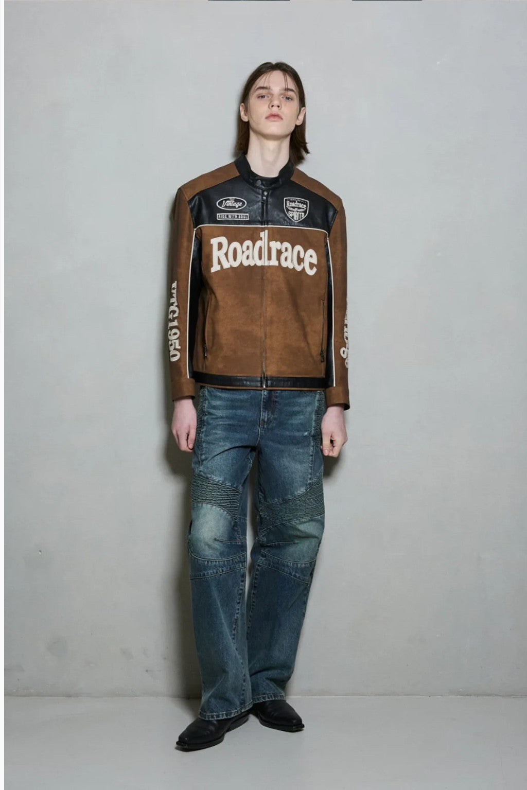 ★[TWICE Jihyo Worn] 【BUCKAROO】artificial leather suede coloring rider jacket brown