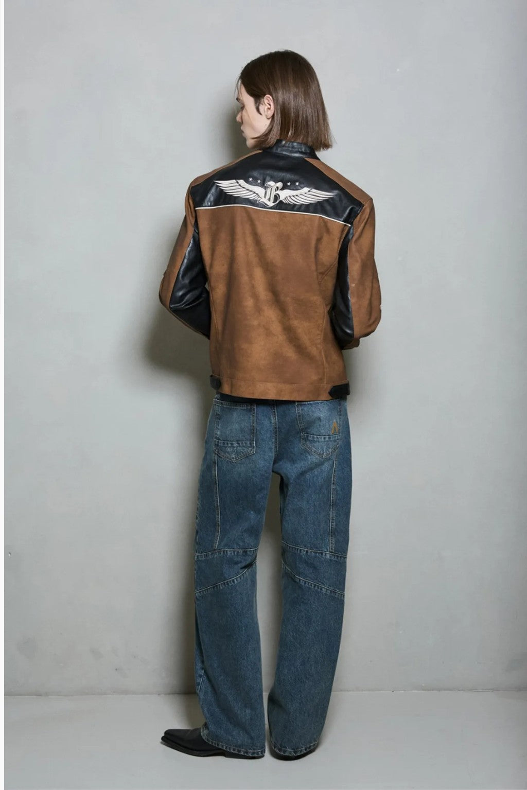 ★[TWICE Jihyo Worn] 【BUCKAROO】artificial leather suede coloring rider jacket brown