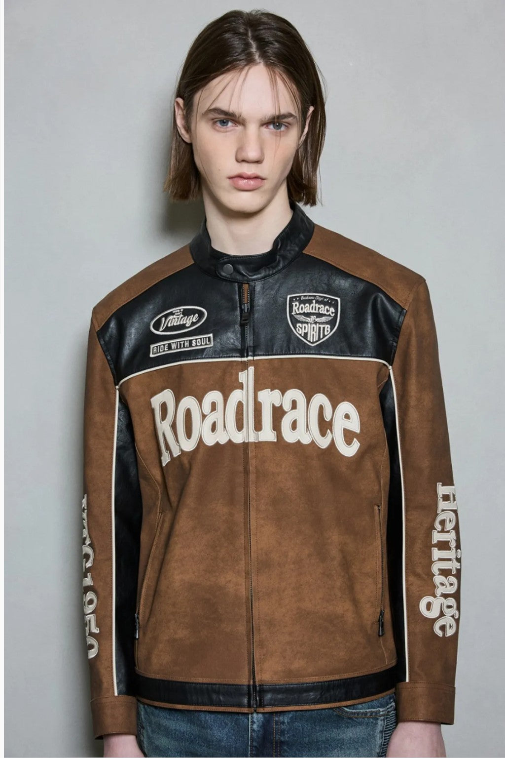 ★[TWICE Jihyo Worn] 【BUCKAROO】artificial leather suede coloring rider jacket brown