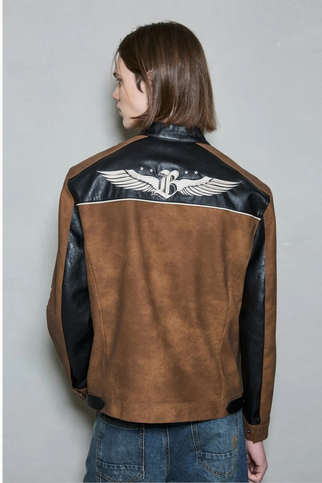 ★[TWICE Jihyo Worn] 【BUCKAROO】artificial leather suede coloring rider jacket brown