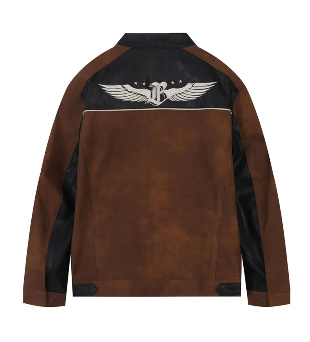 ★[TWICE Jihyo Worn] 【BUCKAROO】artificial leather suede coloring rider jacket brown