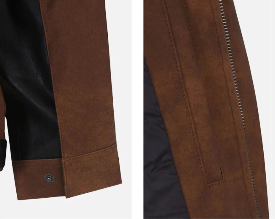 ★[TWICE Jihyo Worn] 【BUCKAROO】artificial leather suede coloring rider jacket brown