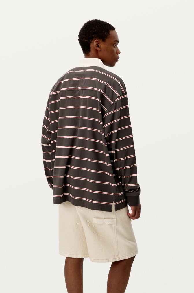 ★[NCT Doyoung Worn] 【Smoothmood】Grey Stripe Rugby T-Shirt