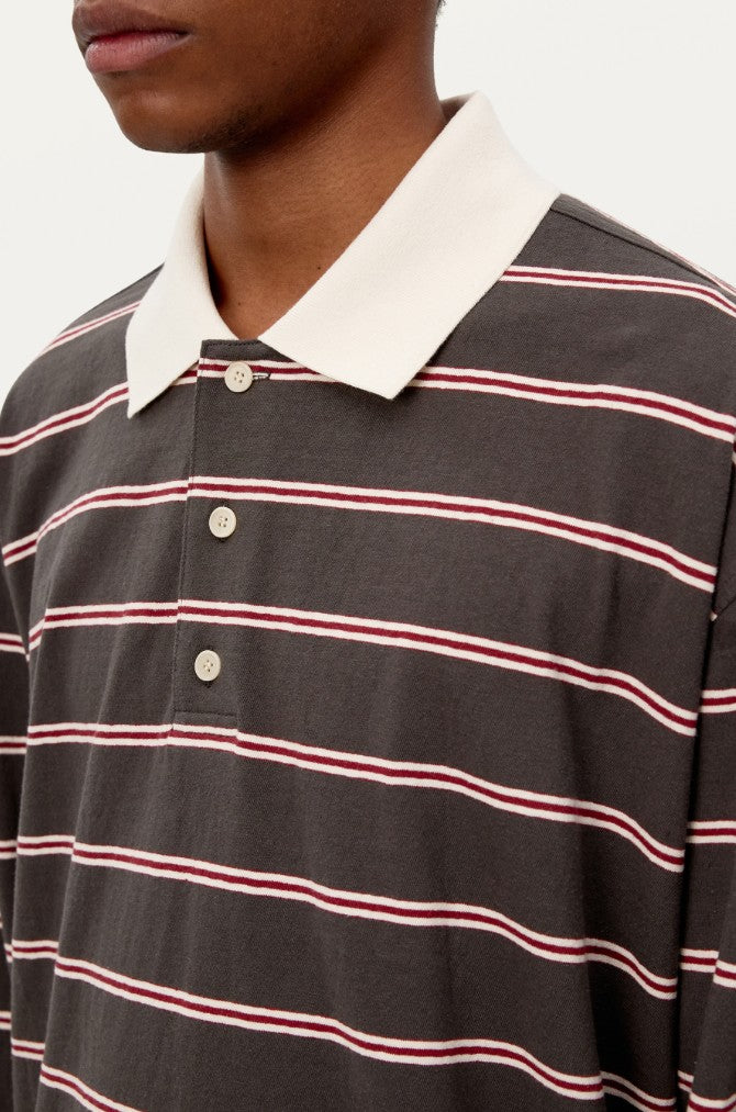 ★[NCT Doyoung Worn] 【Smoothmood】Grey Stripe Rugby T-Shirt