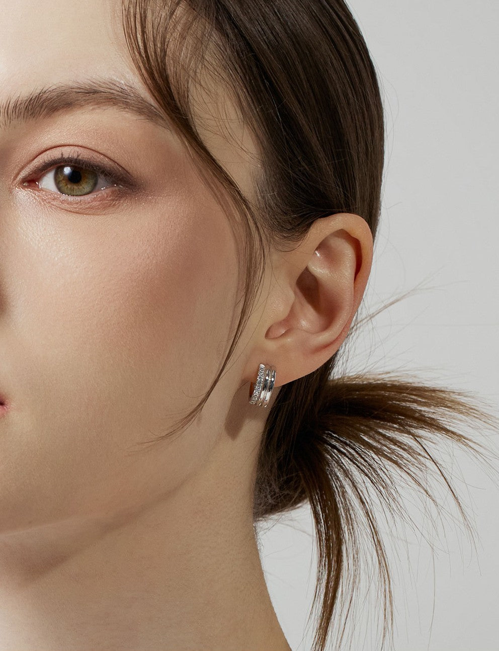 ★[RIIZE Shotaro Worn] 【HYERES LOR】Triple Silver(W) Pave Earrings