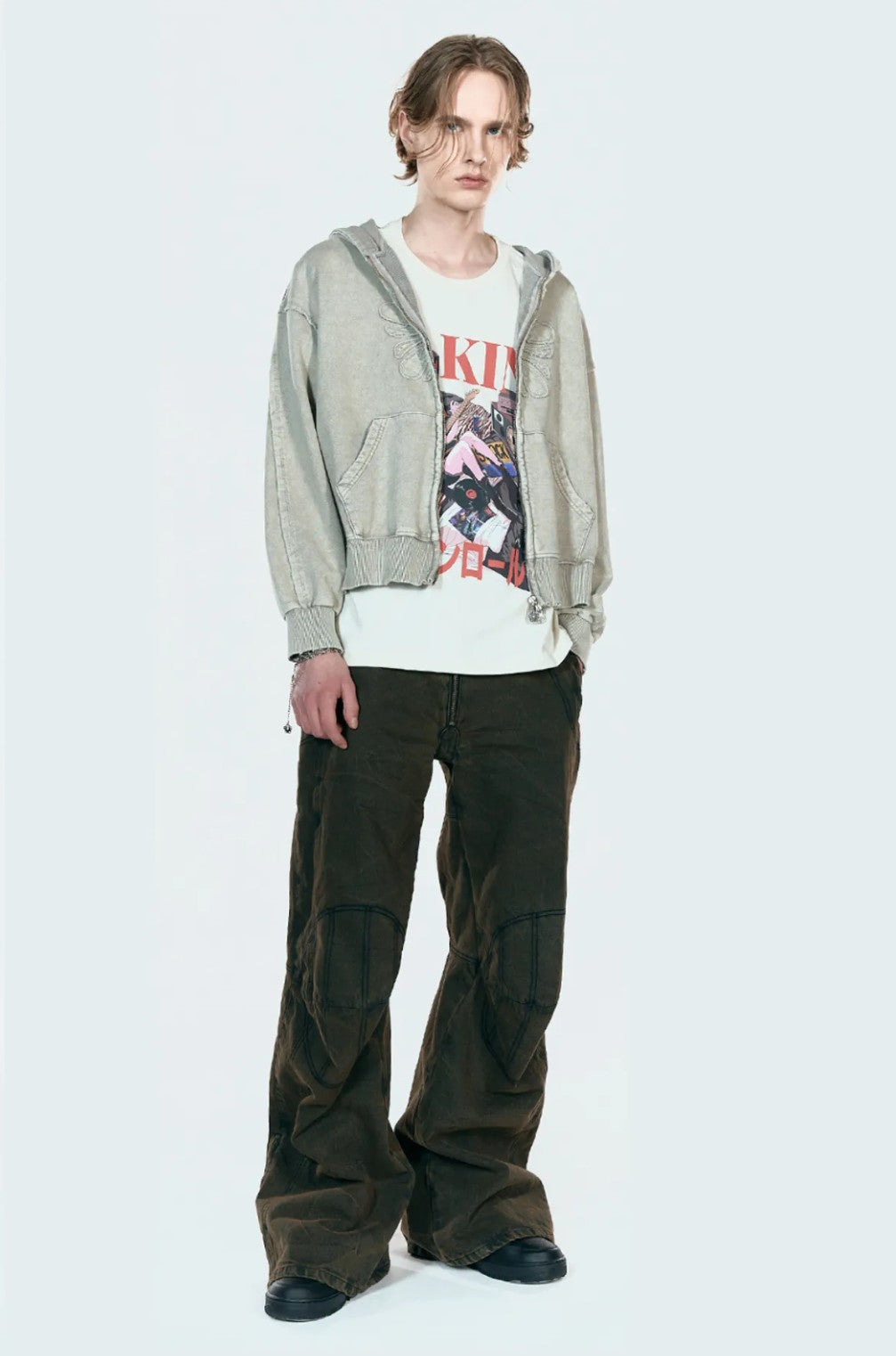 ★[LE SSERAFIM Chaewon Worn] 【ULKIN】Mugung Vintage Two-Way Hooded Zip-Up_Oatmeal