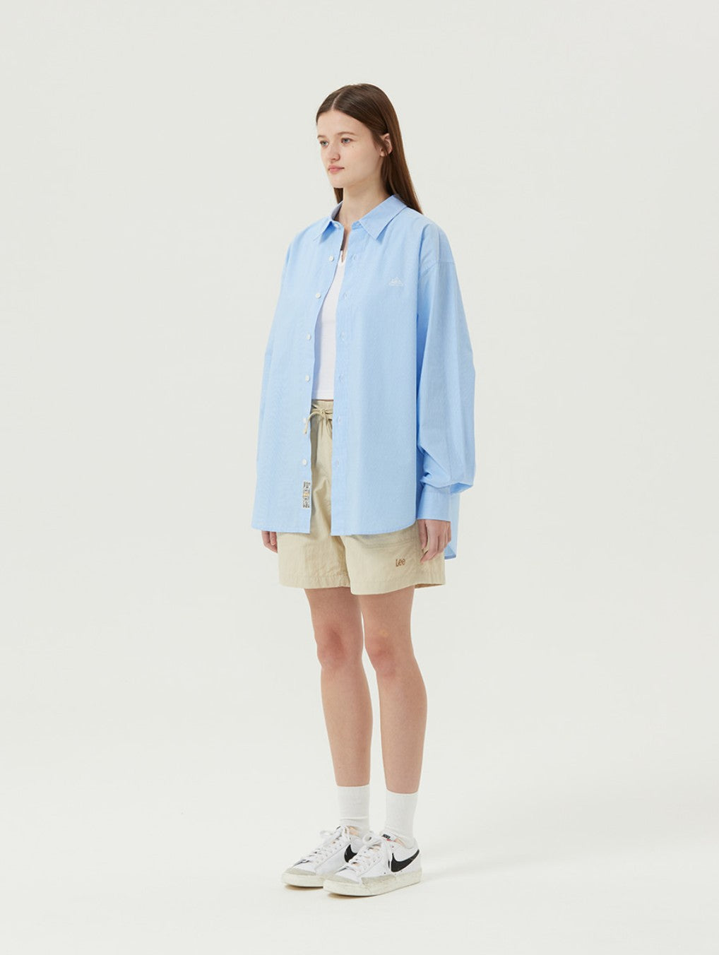 ★[BOYNEXTDOOR Taesan Worn] 【LEE】House Logo Poplin Shirt Blue