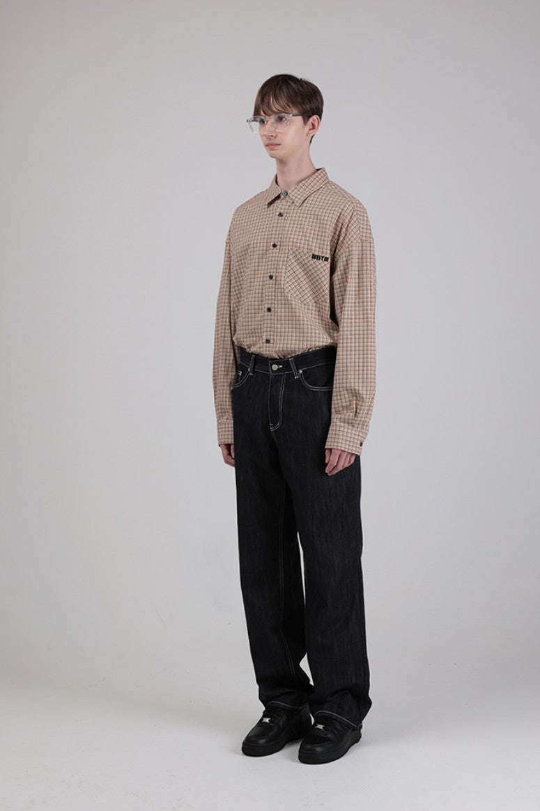 ★[ZEROBASEONE Zhang Hao Worn] 【WHEN YOU  MOVE】Classic Checkered Logo Pocket Shirt Beige