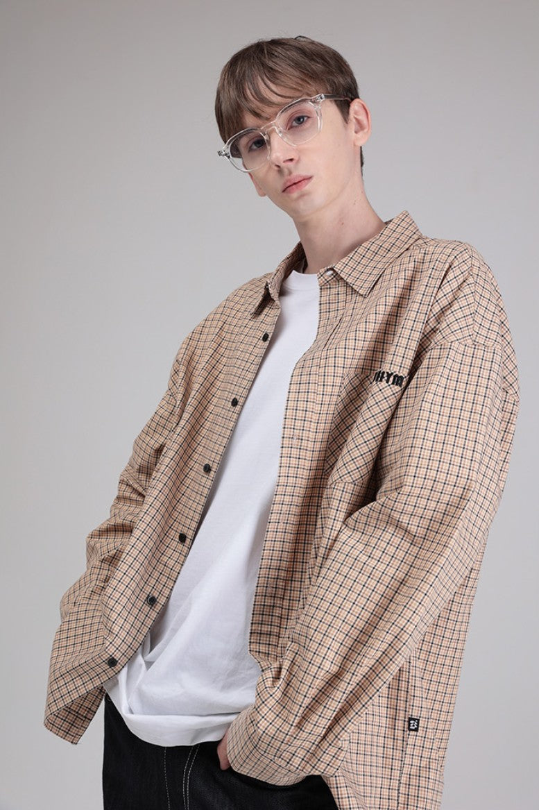 ★[ZEROBASEONE Zhang Hao Worn] 【WHEN YOU  MOVE】Classic Checkered Logo Pocket Shirt Beige