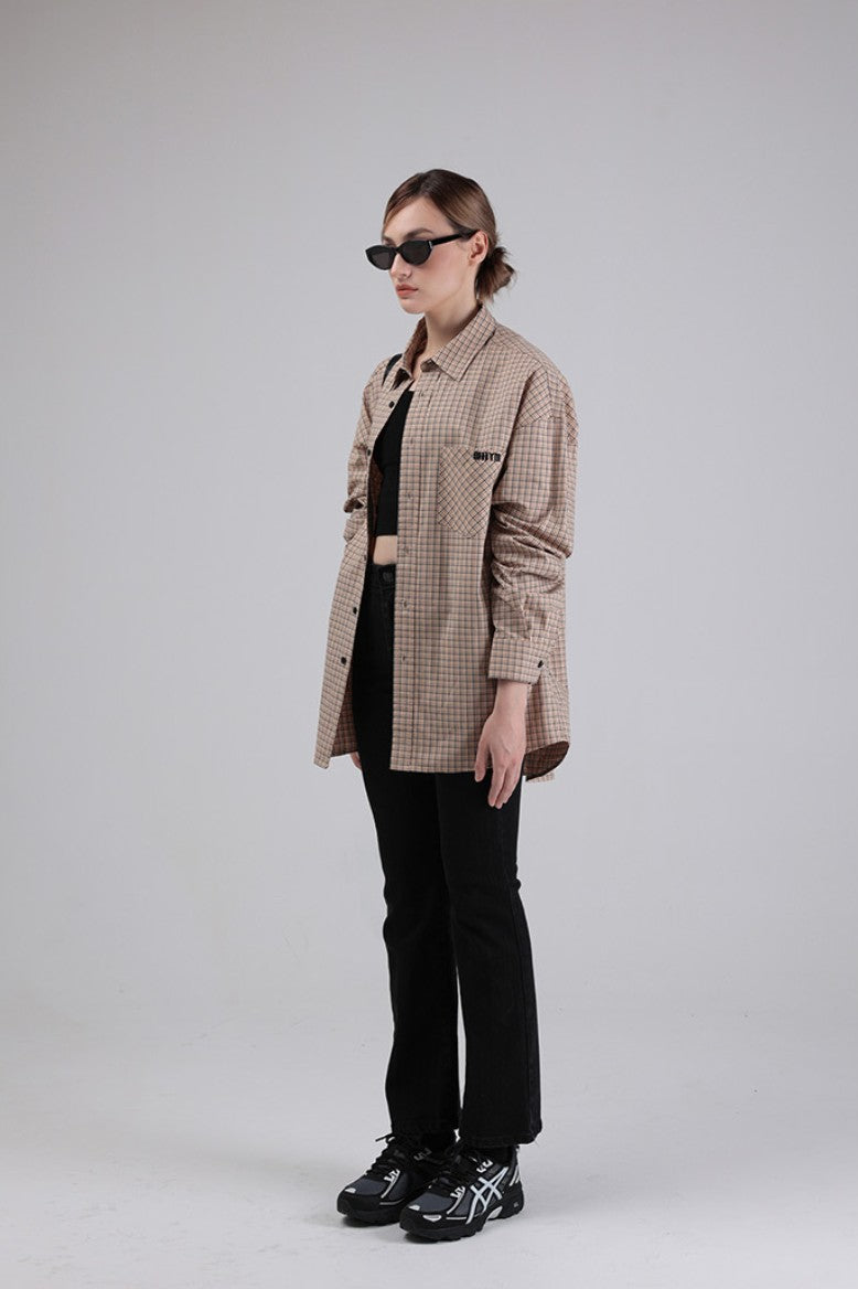 ★[ZEROBASEONE Zhang Hao Worn] 【WHEN YOU  MOVE】Classic Checkered Logo Pocket Shirt Beige