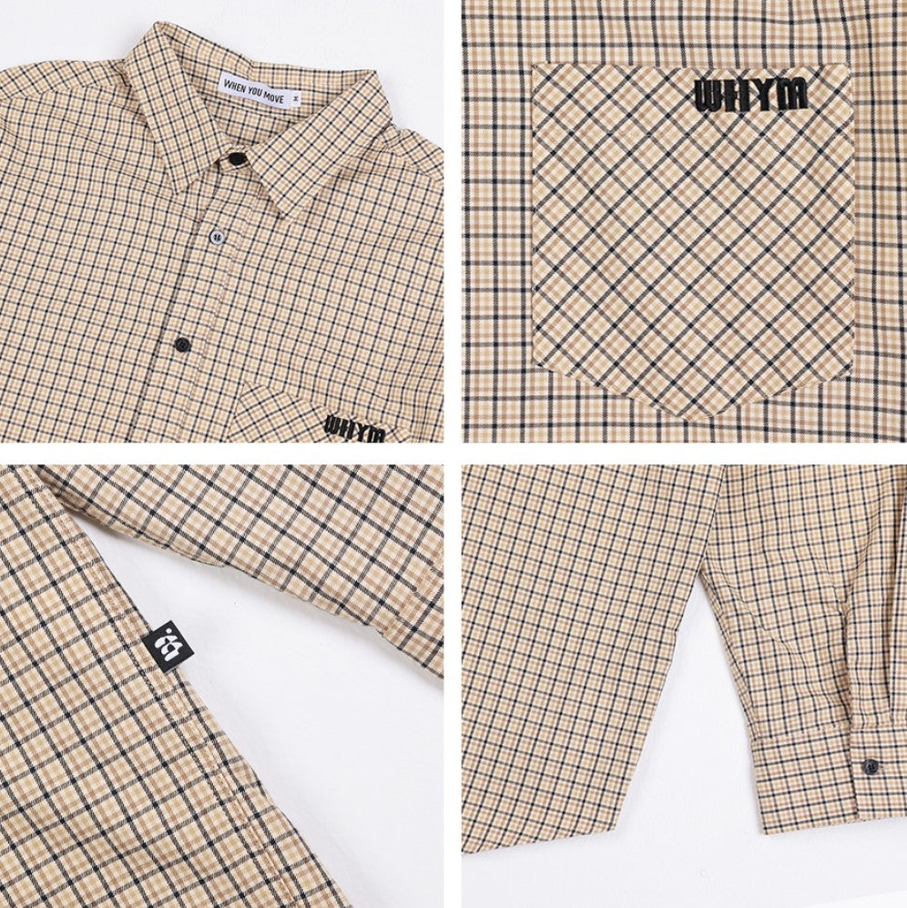 ★[ZEROBASEONE Zhang Hao Worn] 【WHEN YOU  MOVE】Classic Checkered Logo Pocket Shirt Beige