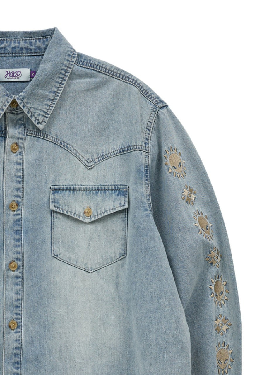 ★[NCT Jisung Worn] 【HOODHOOD】Alien Western denim shirt light blue