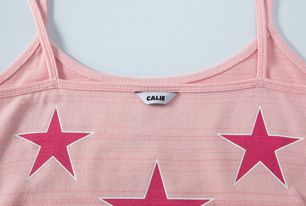 ★[Red Velvet JOY Worn] 【asif CALIE】SHIRRING STAR SLEEVELESS TOP PINK