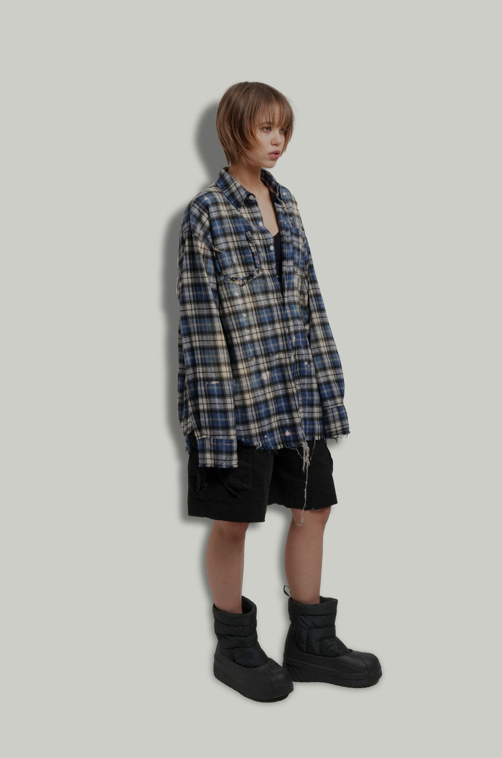 ★[THE BOYZ Younghoon Worn] 【GRAILZ】BLEACHED PLAID SHIRTS [BLUE]
